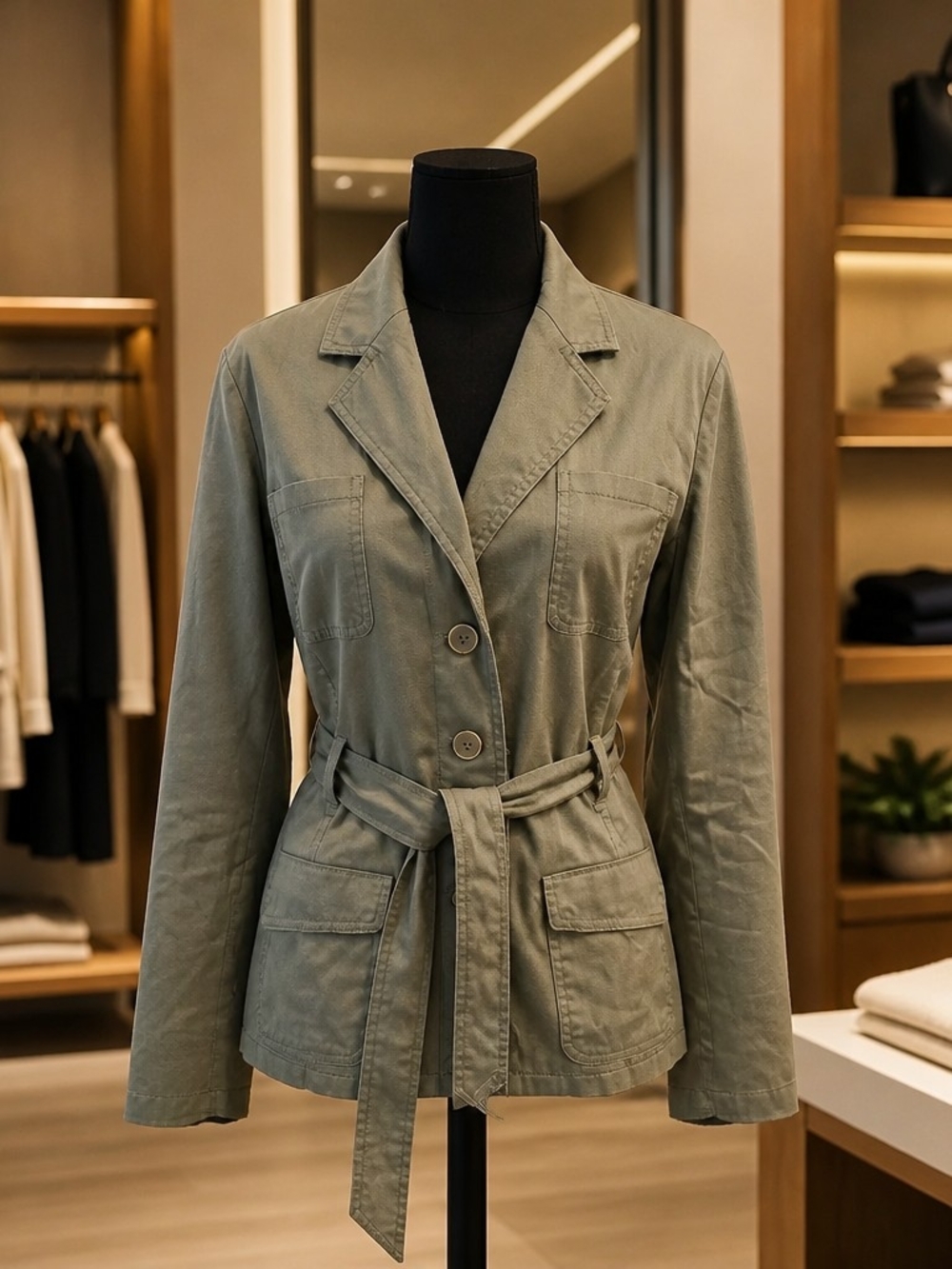 New York & Company Jacket Size Medium Womens Olive Green Military Tie Close